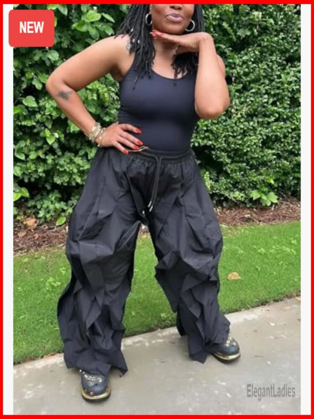 Baggy Ruffle Fringe Pants Drawstring Elastic Waist Wide Leg Jogger Sweatpants